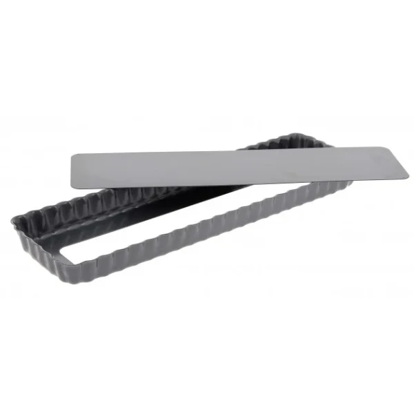 Moule Anti Adhésif Tarte Rectangle Fond Amovible 35,6 X 10,2 Cm X H 2,7 Cm De Buyer 1